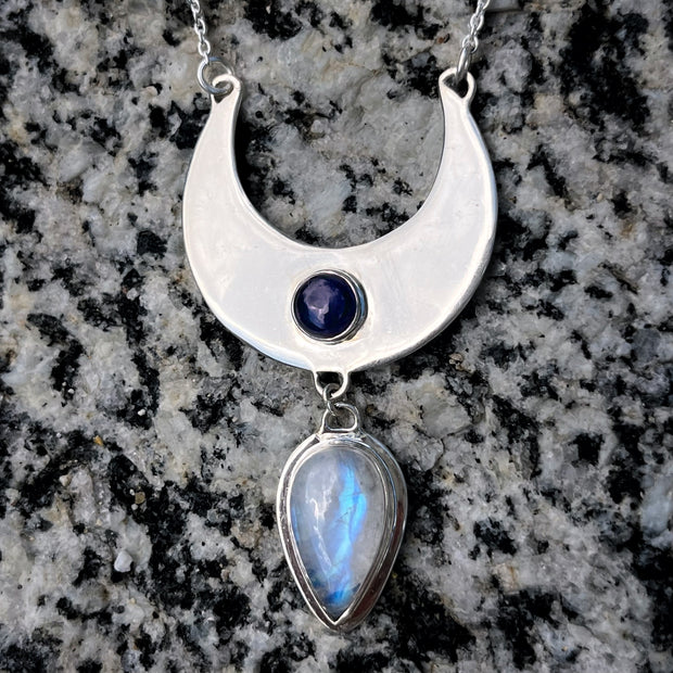 Cascading moon necklace with amethyst & moonstone