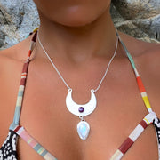 Cascading moon necklace with amethyst & moonstone