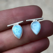 Teardrop larimar bar studs in silver