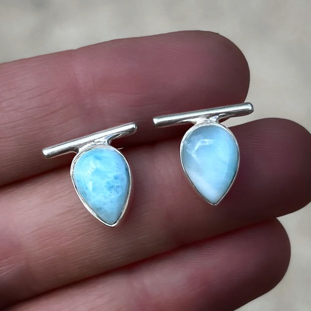 Teardrop larimar bar studs in silver