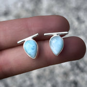 Teardrop larimar bar studs in silver