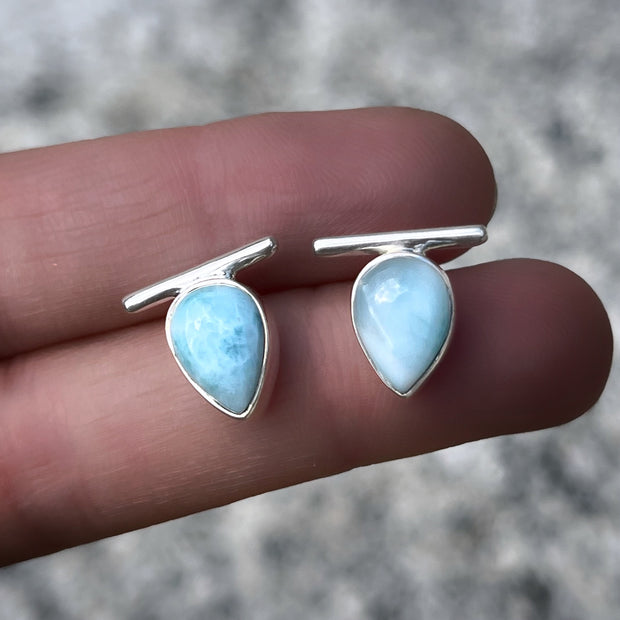 Teardrop larimar bar studs in silver