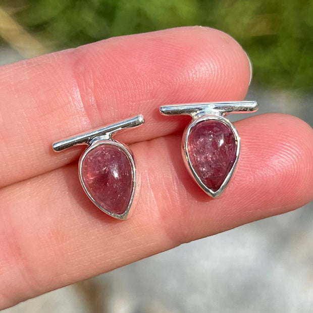 Teardrop tourmaline bar studs in silver