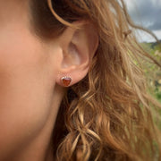 Pastel red tourmaline triangle studs in silver