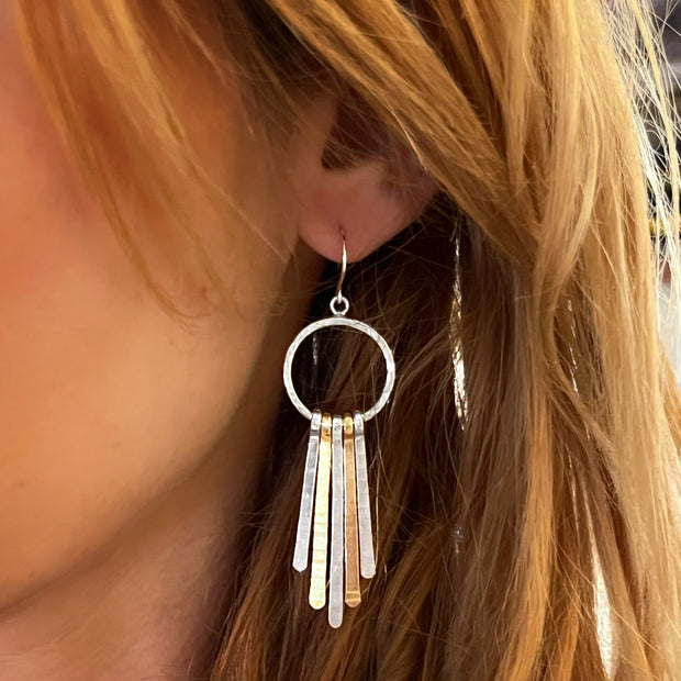 Silver & gold fringed hoop studs