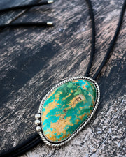 High-grade Royston turquoise bolo tie necklace in silver