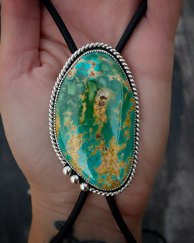 High-grade Royston turquoise bolo tie necklace in silver