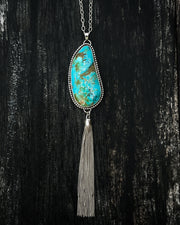 Turquoise statement necklace with tassel in silver