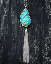 Turquoise statement necklace with tassel in silver