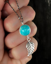 Sleeping Beauty turquoise necklace with leaf dangle