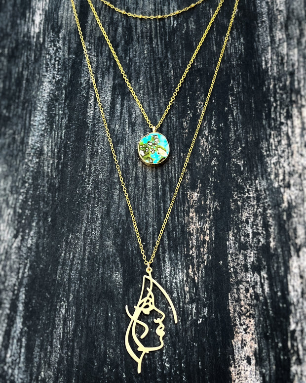 High-grade Sonoran Gold turquoise layered necklace set in 14K gold-fill