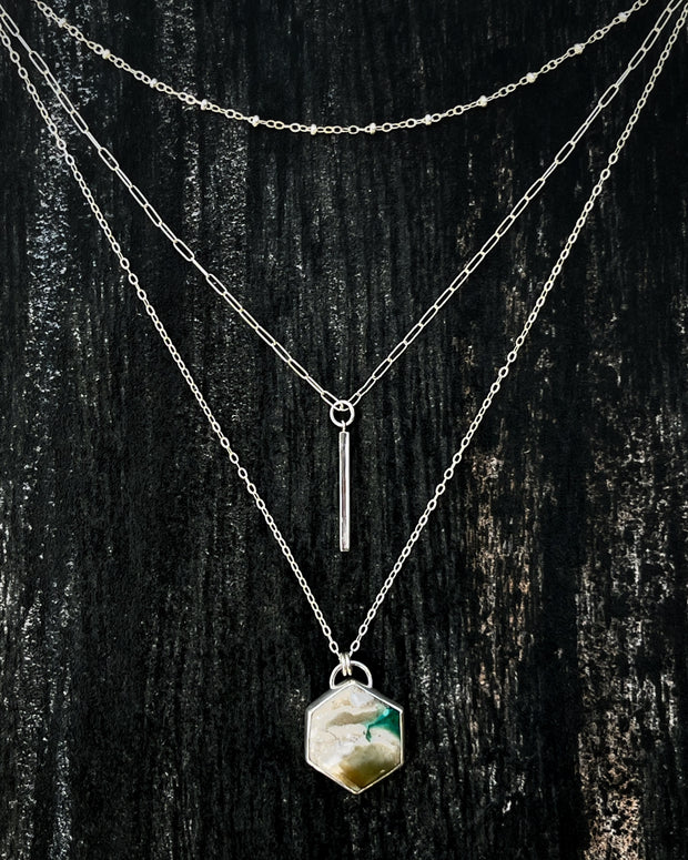 Opalized petrified wood layered necklace set in silver