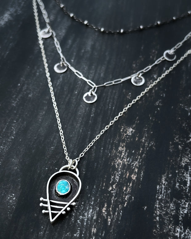 Whitewater turquoise layered shadowbox necklace set in silver