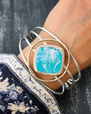 Sky cuff with plume agate and turquoise in silver & gold