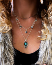 Whitewater turquoise layered shadowbox necklace set in silver