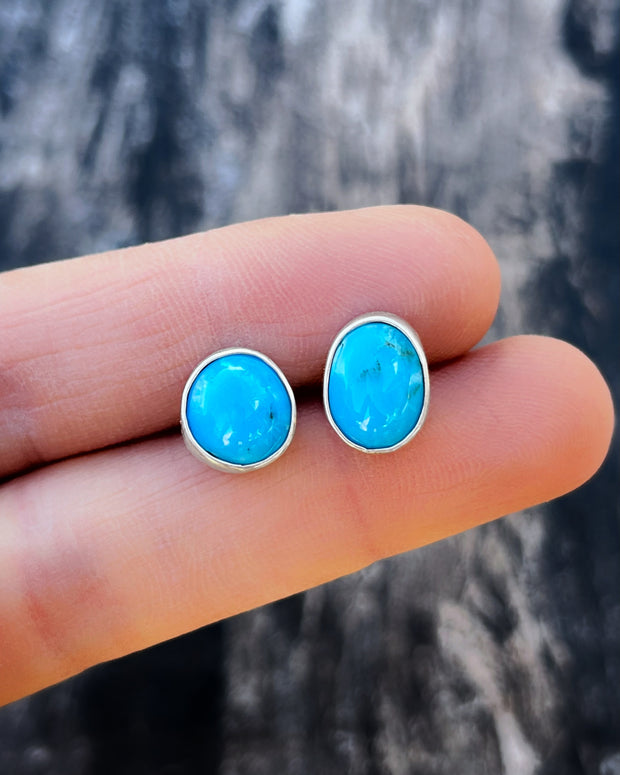 Silver turquoise studs with removable stamped hoops