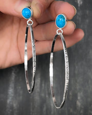 Silver turquoise studs with removable stamped hoops