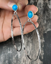 Silver turquoise studs with removable stamped hoops