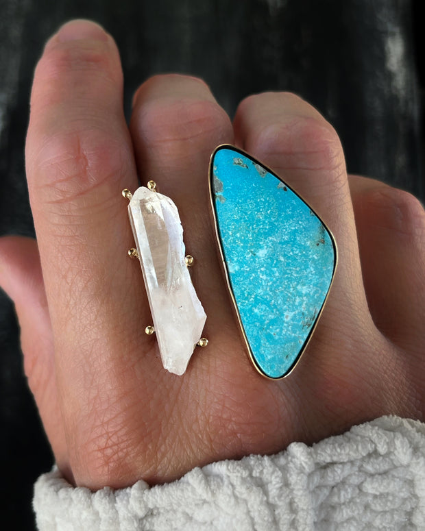 Floating turquoise & quartz crystal ring in 14K gold-fill