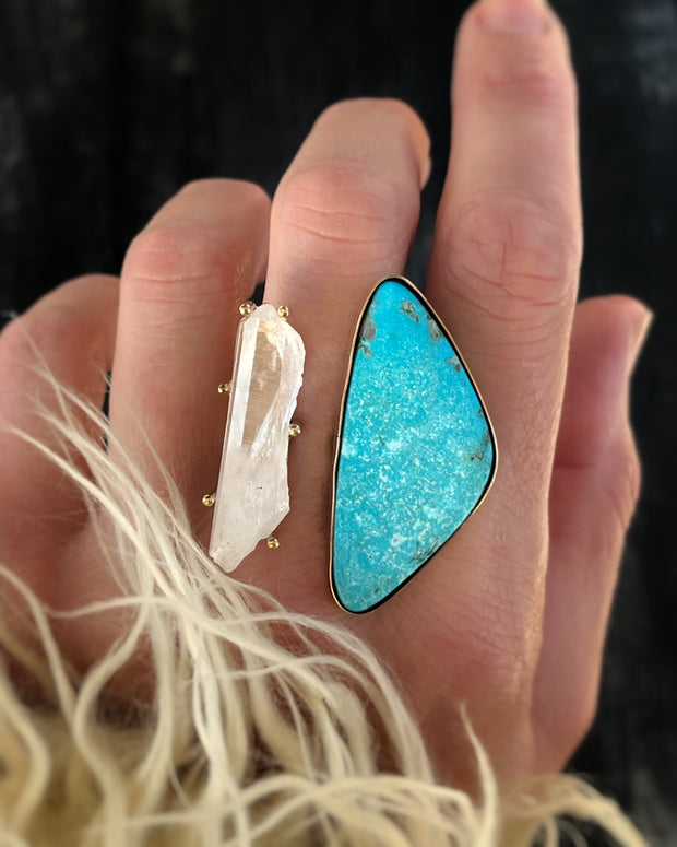 Floating turquoise & quartz crystal ring in 14K gold-fill