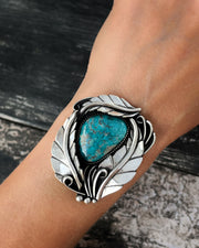 Turquoise & leaves cuff, ring, or belt ornament