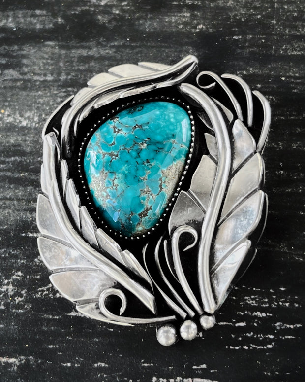 Turquoise & leaves cuff, ring, or belt ornament