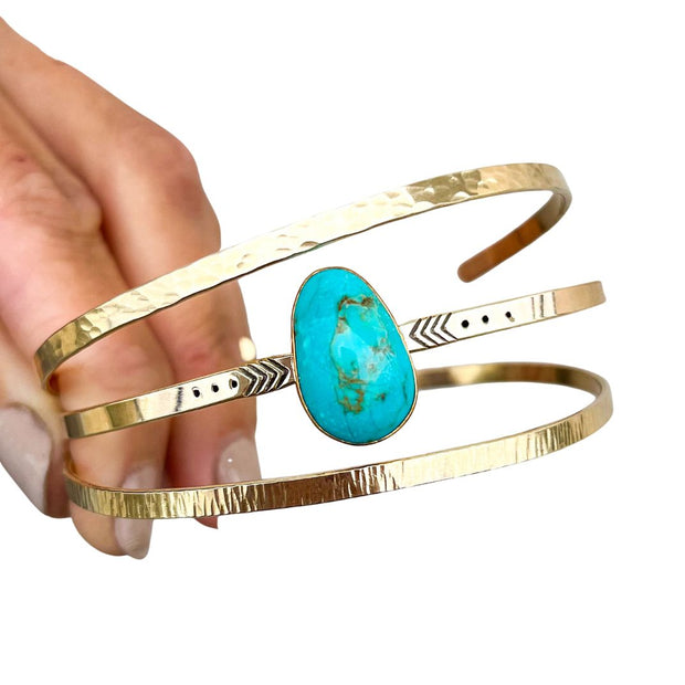 Blue turquoise cuff set in 14K gold-fill