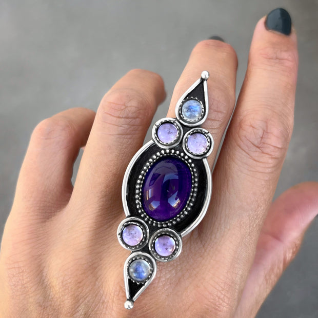 Esmeralda ring with amethyst, lavender amethyst & moonstone
