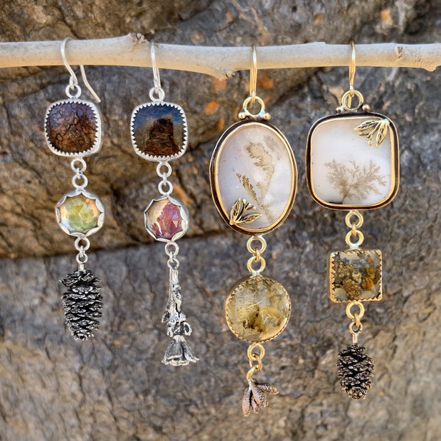 Cascading nature earrings in silver