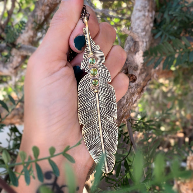 RESERVED FOR HUNTER - Custom feather necklace in brass