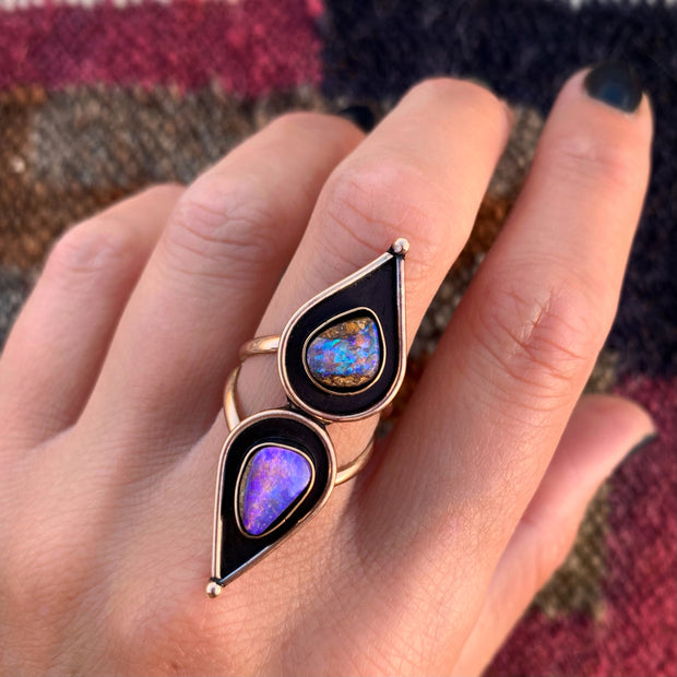 Australian crystal pipe opal ring in 14K gold-fill