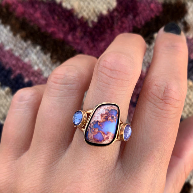 Glittery Mexican opal ring in 14K gold-fill
