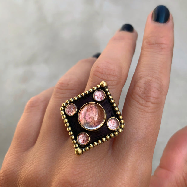 Floral terrarium ring in brass