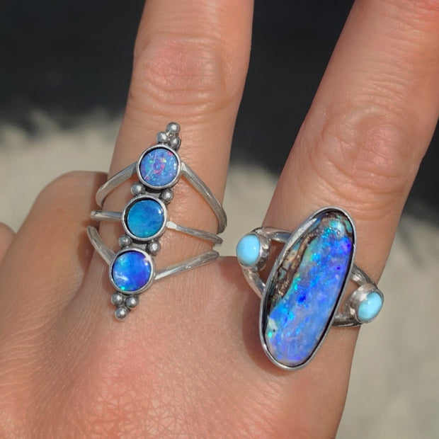 Australian opal & larimar ring in silver
