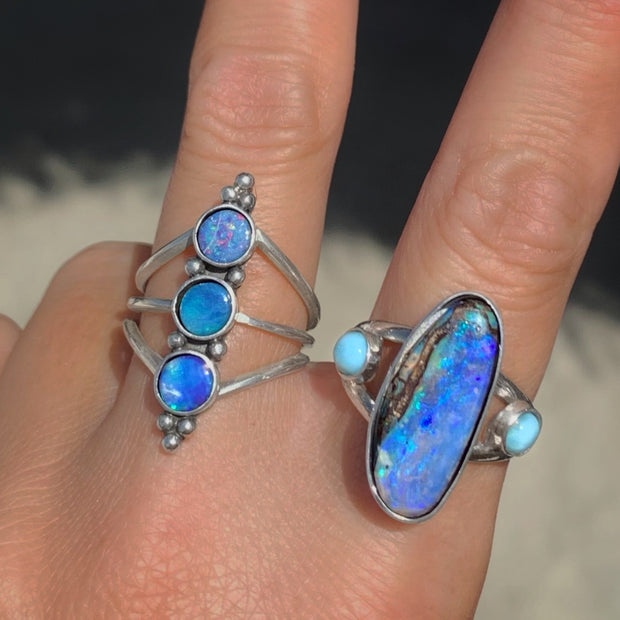 Australian opal & larimar ring in silver