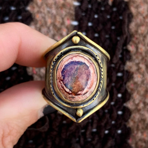 Mexican opal saddle ring in brass