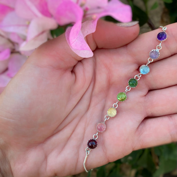 Rainbow gemstone anklet in silver