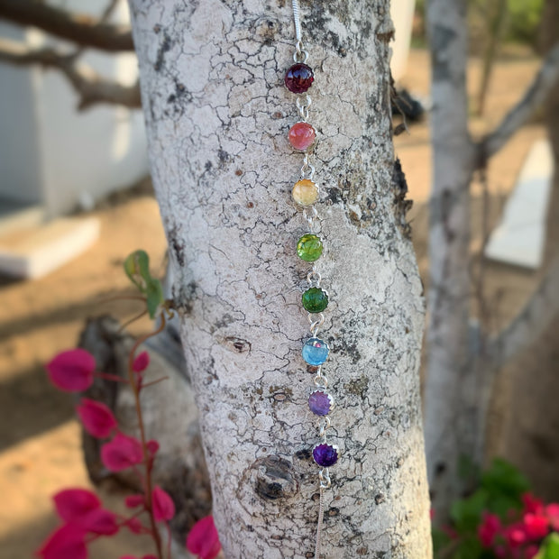 Rainbow gemstone anklet in silver