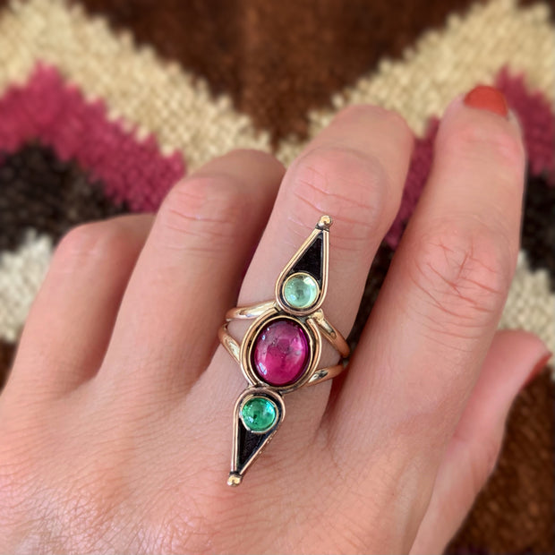 Watermelon ring with spinel & tourmaline in 14K gold-fill