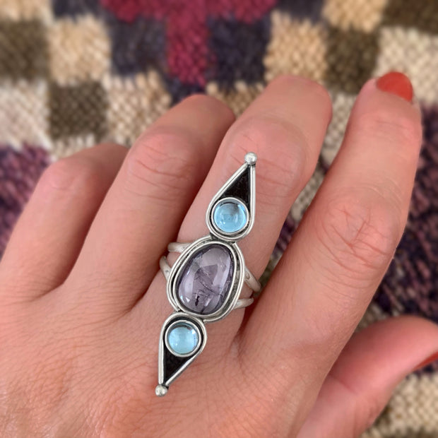 Stormy lavender spinel & topaz ring in silver