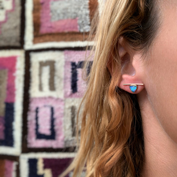 Triangle opal bar studs with removable hoops in 14K gold-fill