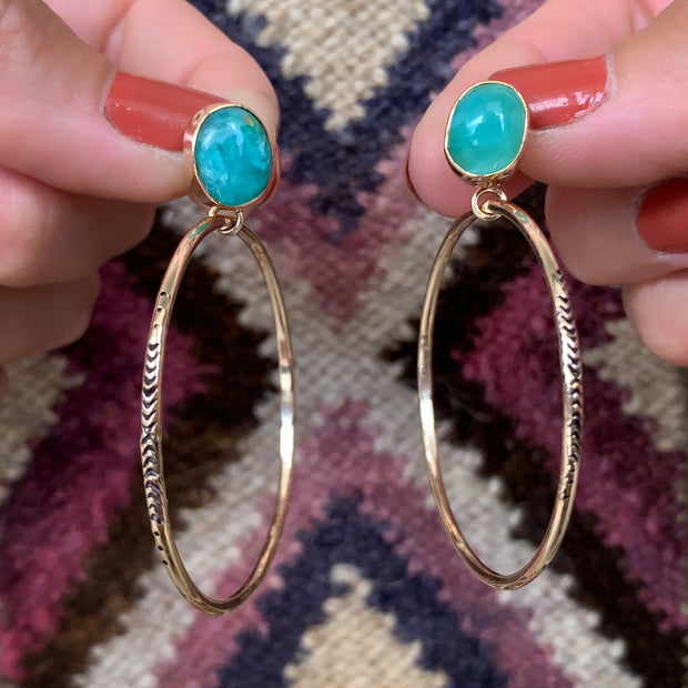 Peruvian opal studs with removable hoops in 14K gold-fill