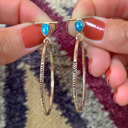Teardrop opal bar studs with removable hoops in 14K gold-fill