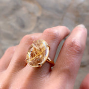 Prong-set rutilated quartz ring in 14K gold-fill - Size 8