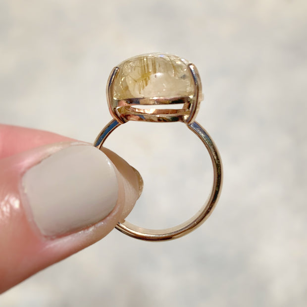 Prong-set rutilated quartz ring in 14K gold-fill - Size 8