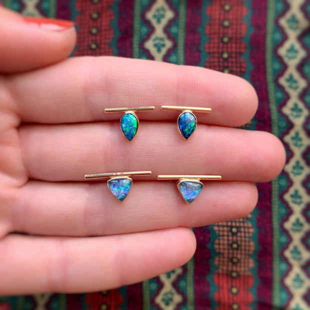 Teardrop opal bar studs with removable hoops in 14K gold-fill