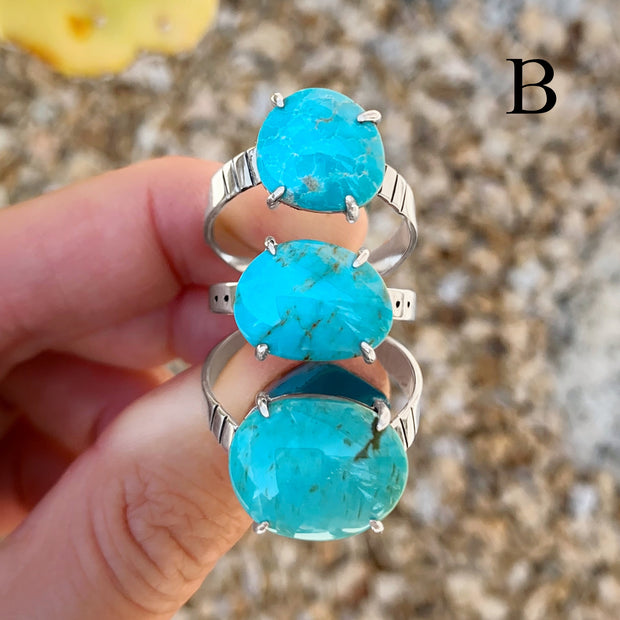 Triple turquoise rings in silver