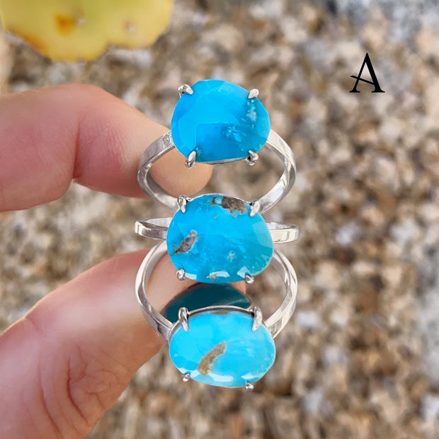 Triple turquoise rings in silver