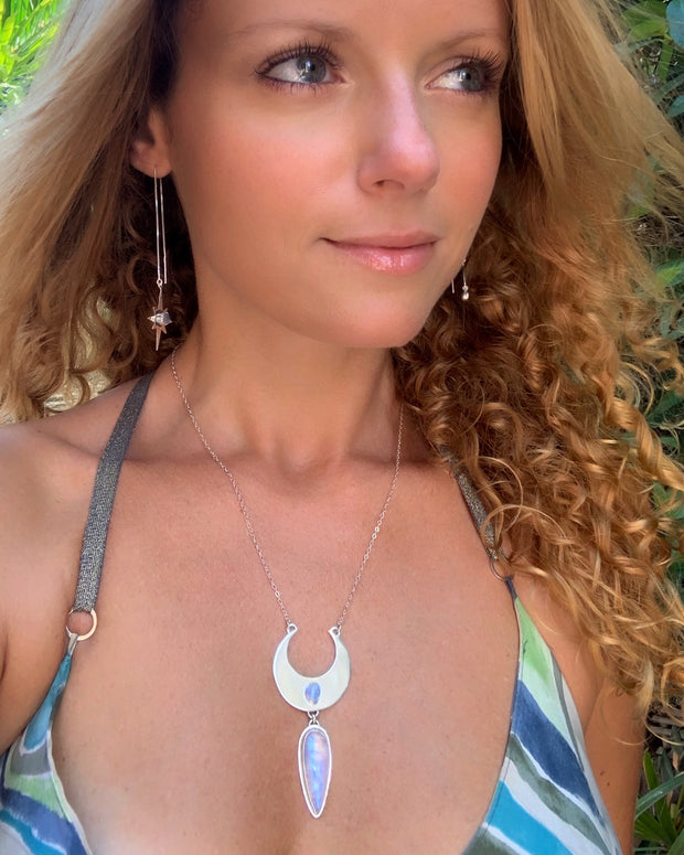 Cascading moon necklace with Australian fire opal & moonstone