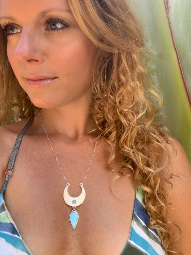 Cascading moon necklace with turquoise